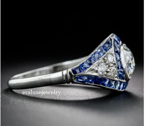 2.55Ct Art Deco Style Lab Created Diamond Engagement 14K White Gold Finish Ring