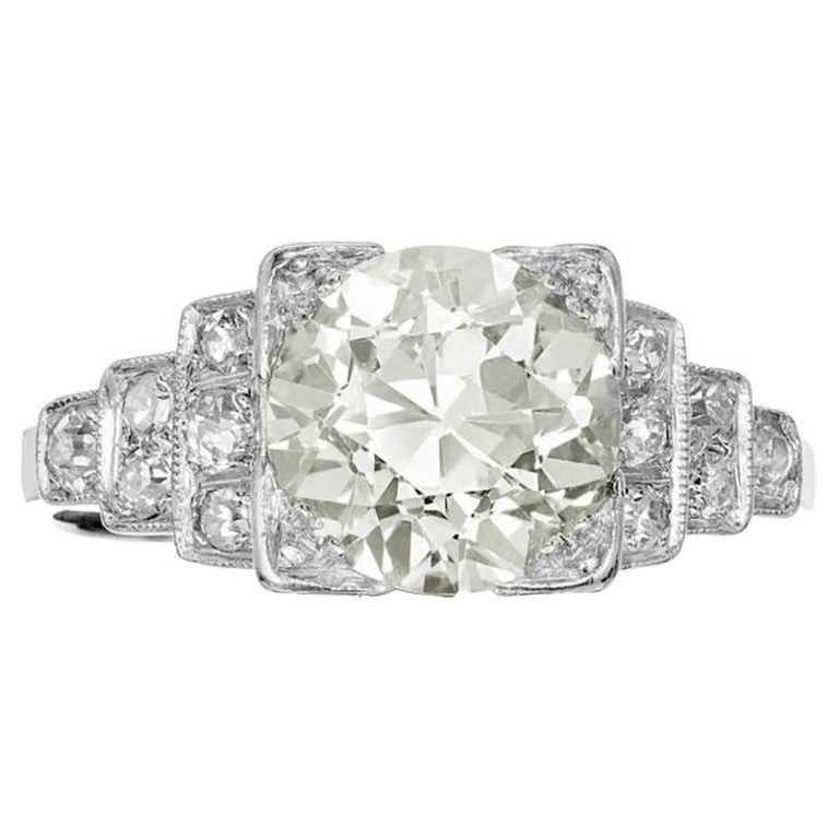 Vintage Ideal 2.07ct Old European Diamond Platinum Art Deco Single Cut Ring