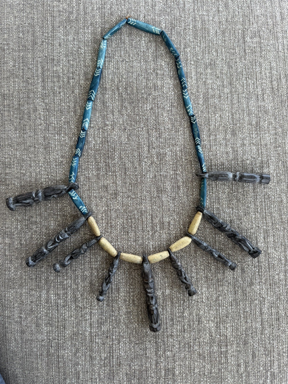Lot of 3 Vintage African ethnic hand carved wood colorful bead necklaces