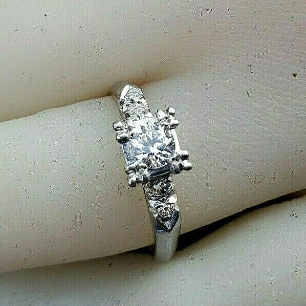 Original EARTH MINED DIAMOND Deco Engagement Ring Vintage PLATINUM Solitaire 6.5