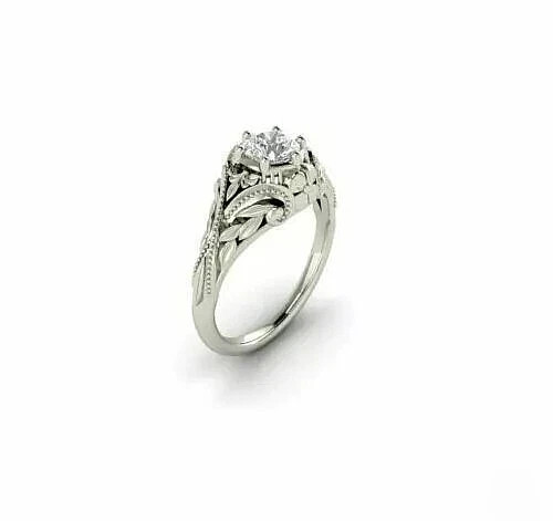 Vintage Art Deco Style Lab Created Diamond Engagement 14K White Gold Finish Ring