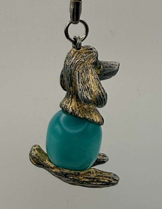 Vintage EDLEE Jelly Belly Poodle Keychain Turquoise Blue Bead Dog Mid-Century