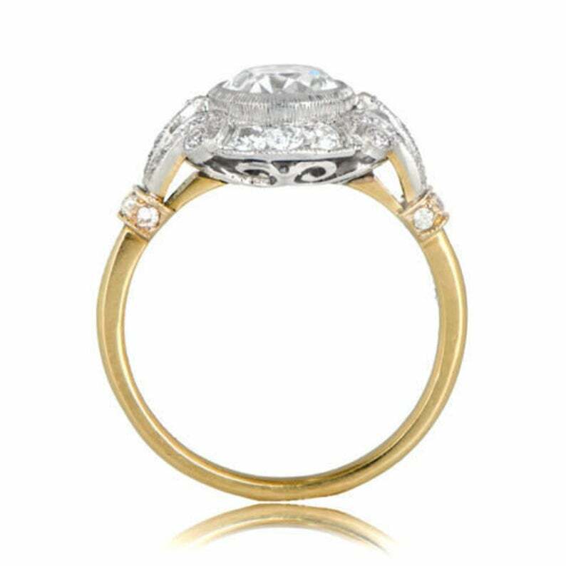 Art Deco Round Cut Lab Created Diamond Wedding 14K Yellow Gold Filled Gift Ring