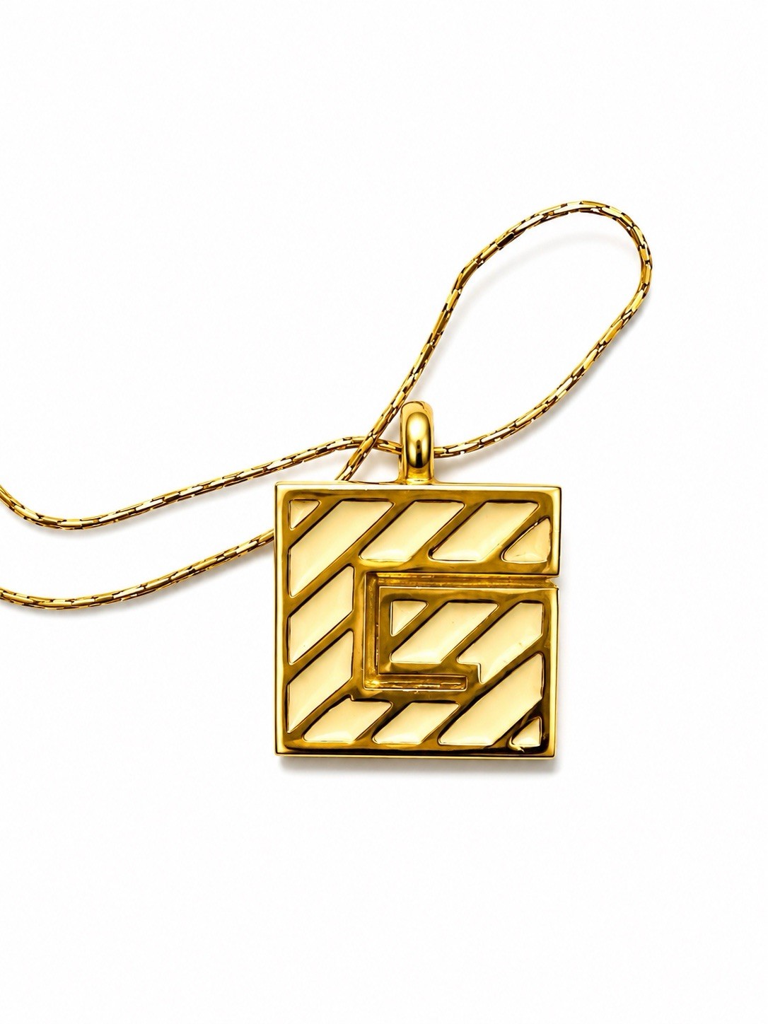 Authentic Givenchy Gold Tone Square Enamel Geometic Pendant PreOwn Excellent