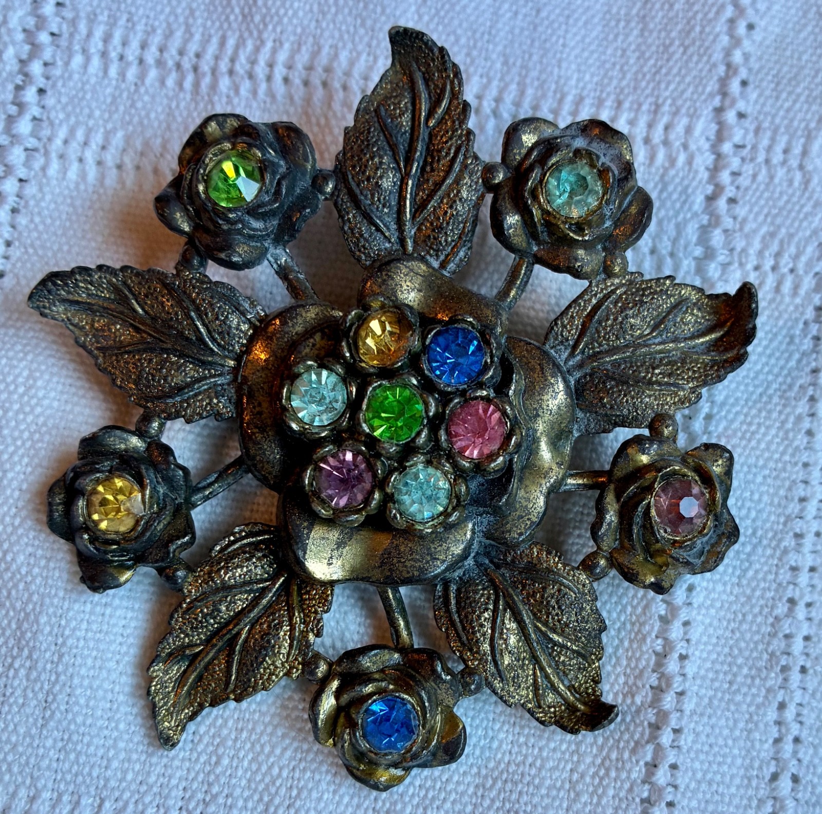 Antique brooch signed LN/25, Little Nemo, unknown metal w/pastel PRICE REDUCED