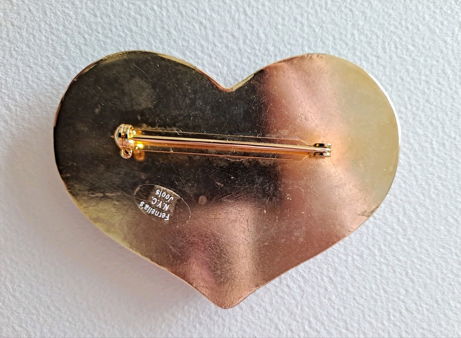 Vintage Fernella’s Jools, Large Heart Brooch Assorted Stones, Resin Enamel