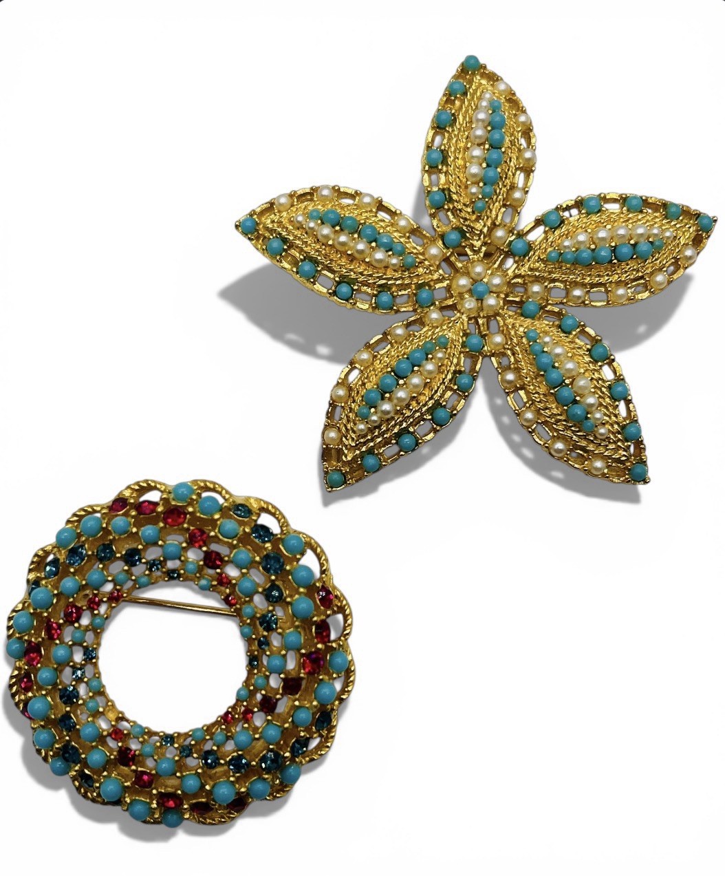 Vintage Lot 2 Signed Sarah Coventry Song Of India Ocean Star Brooches Book Piece