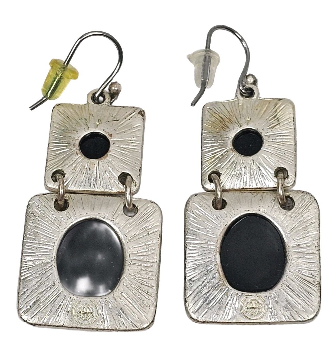 Vintage Mid-Century Style Geometric 2 Part Dangle Pierced Ear Earrings 1 3/8″L