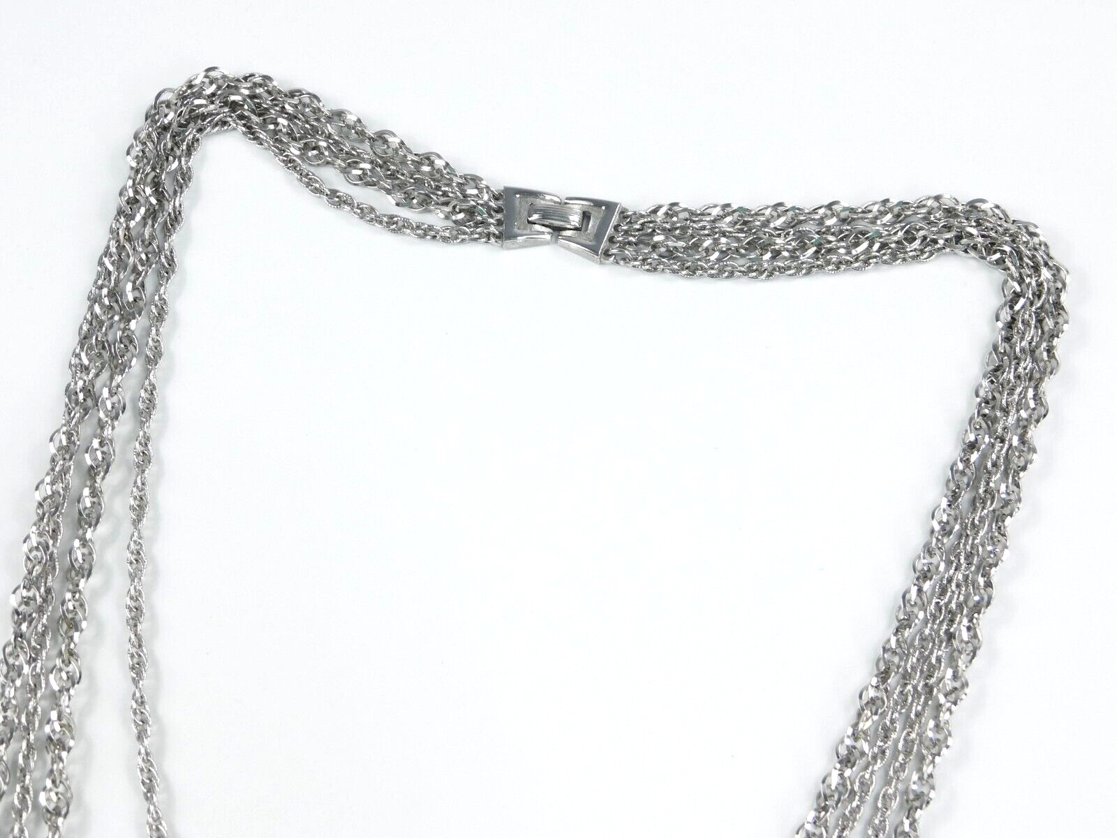 Vintage Crown Trifari Silver Tone 4 Multi Chain Statement Necklace 27″