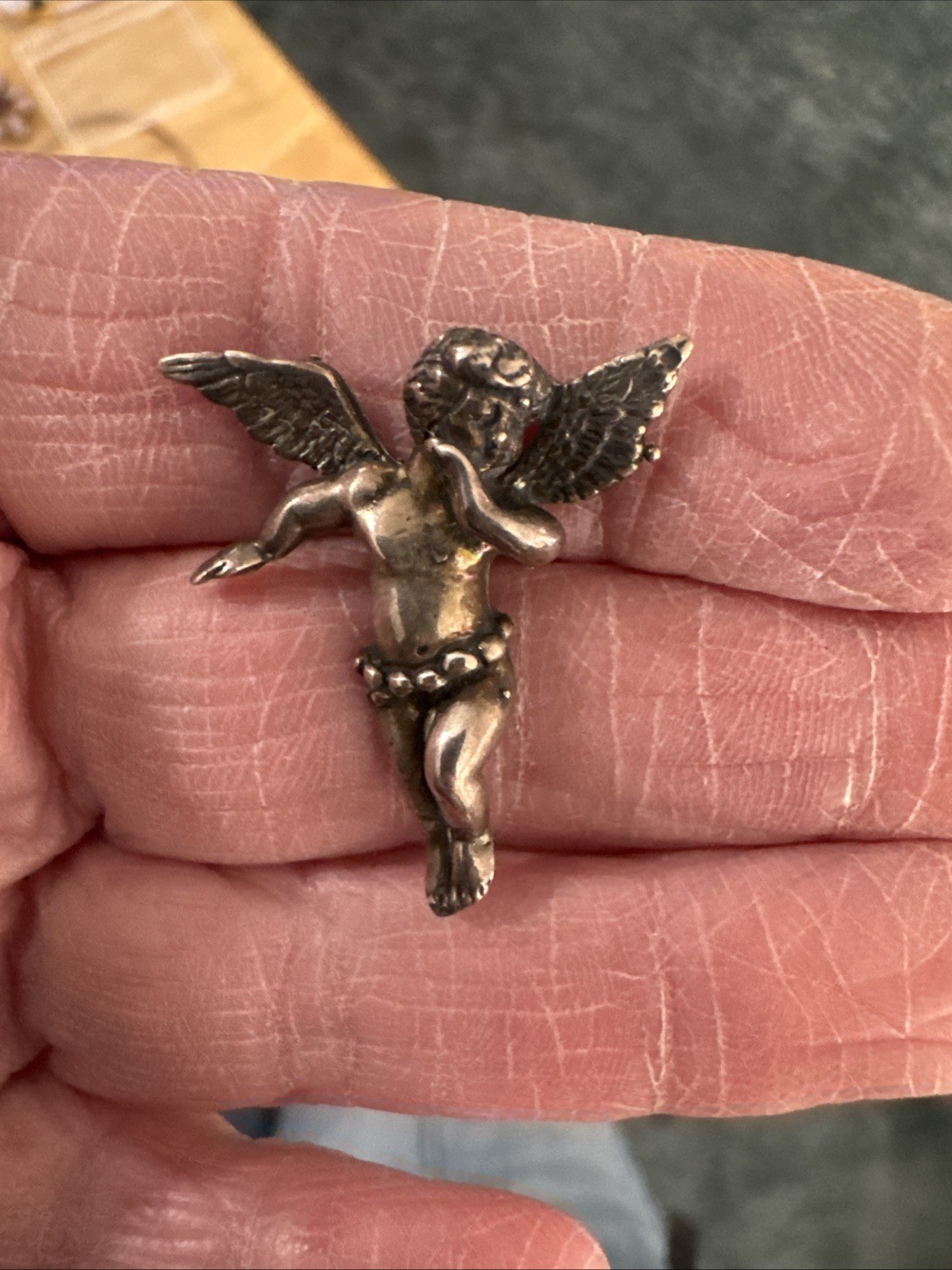 Sterling Silver Cherub Guardian Angel Pin 5.2 Grams Vtg
