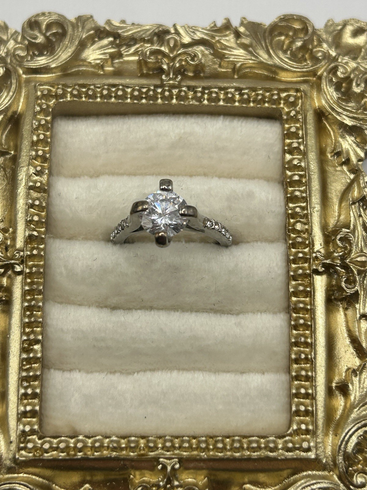 Vintage Silver Tone Solitaire CZ Ring Size 6 Raised Prong Setting Costume