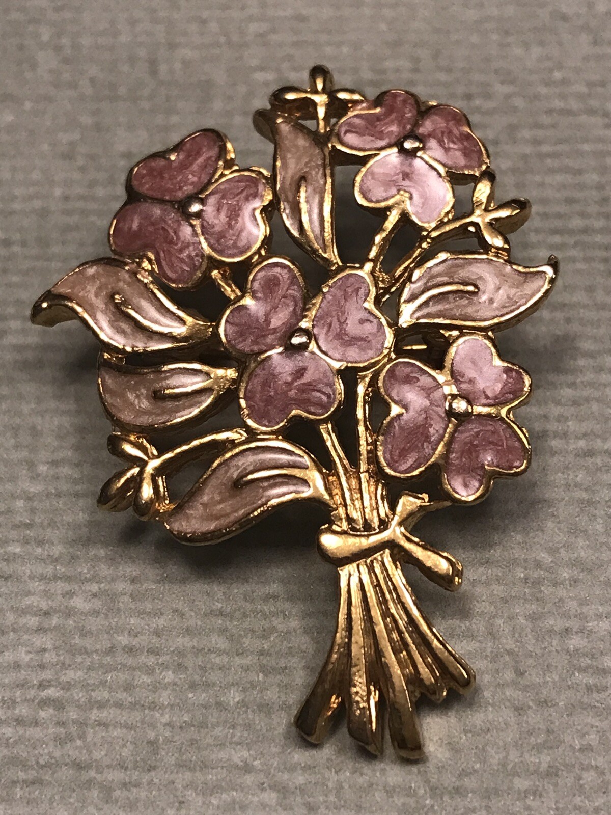 Vintage Enamel Brooch Forget-Me-Nots Flower Bouquet Fashion Jewelry 1980s