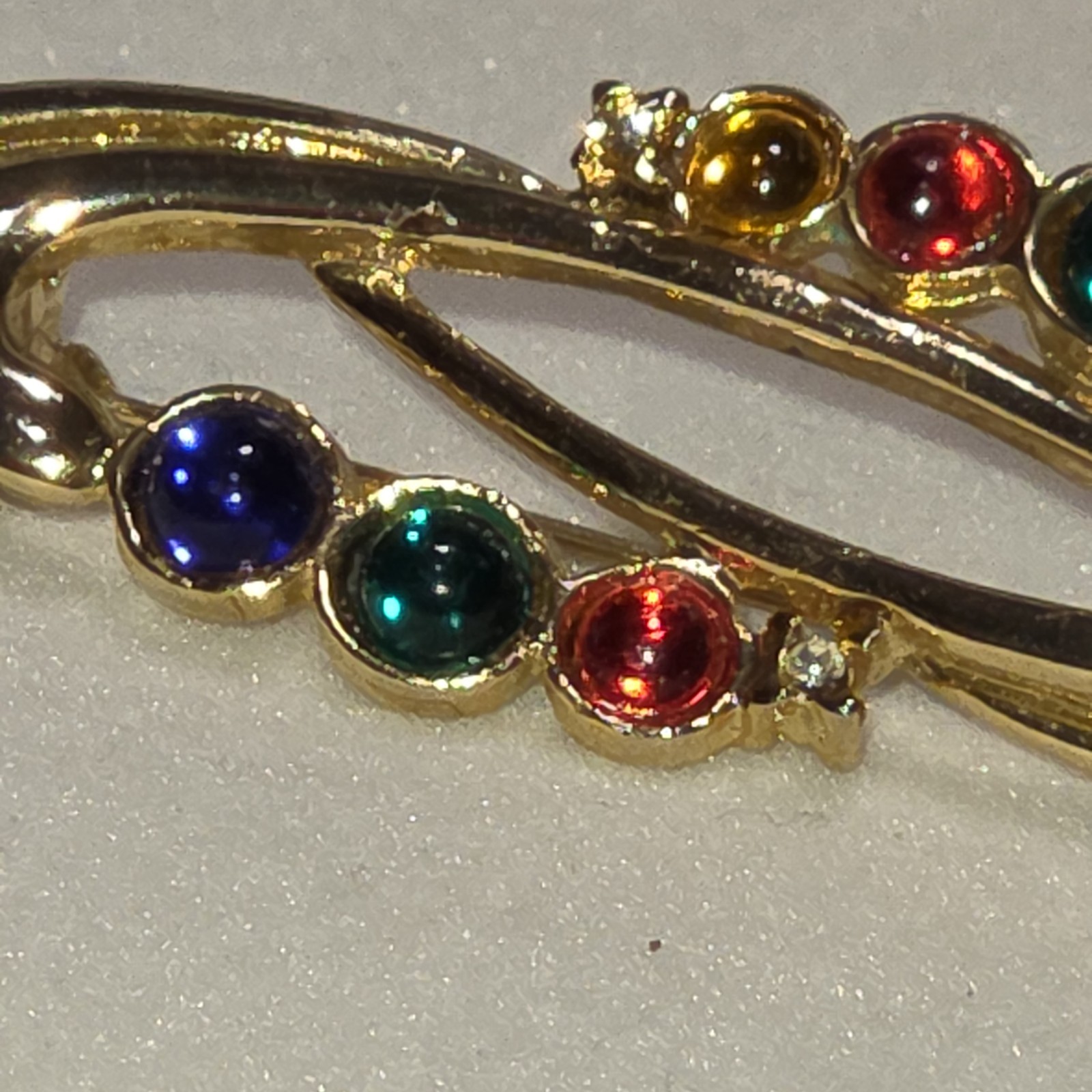 VTG Colorful Cabochons Goldtone Multi Color Swoop Brooch Pin Unsigned Unique