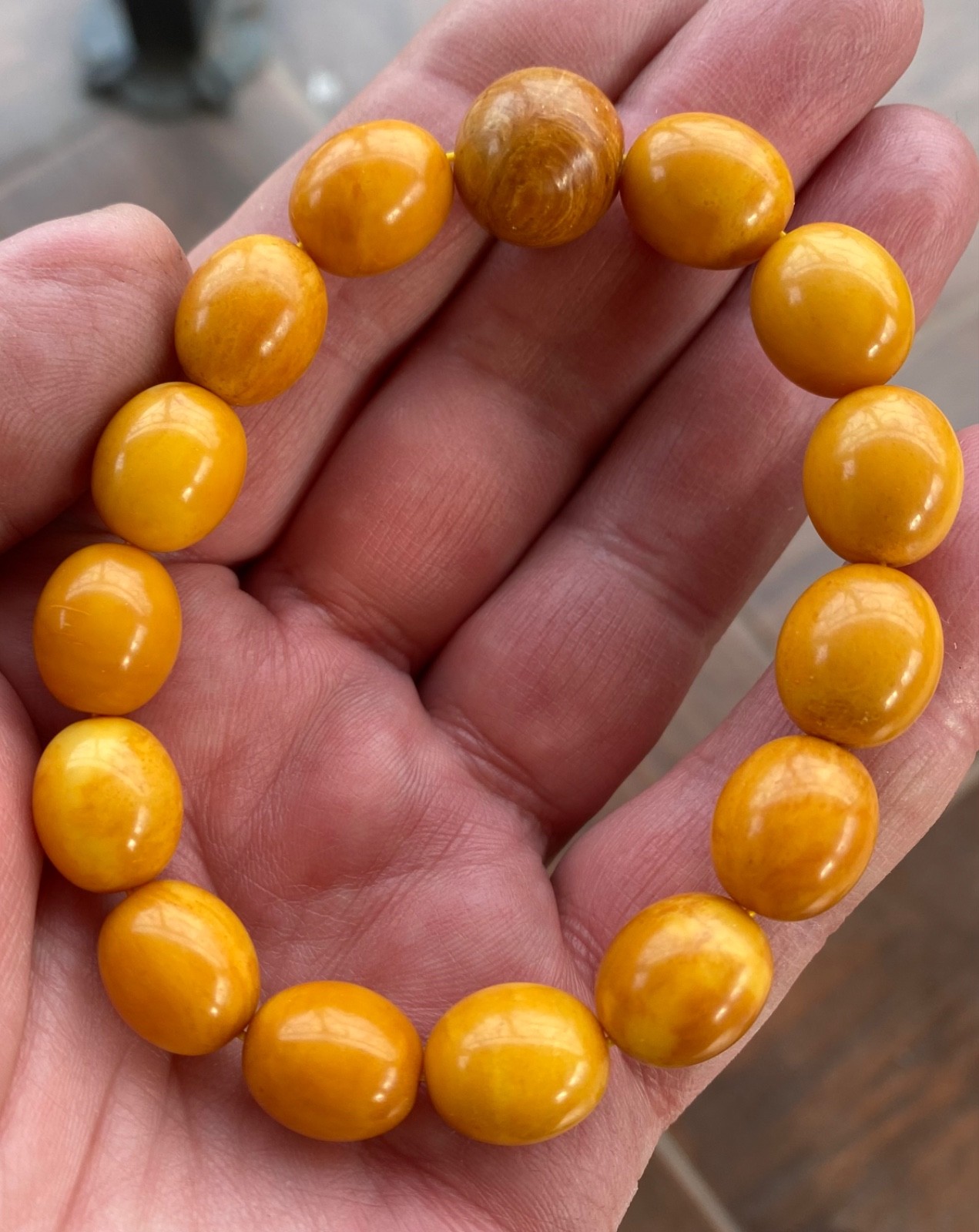 Vintage Baltic Amber Bracelet Ancient Pressed Amber Beads 18.7 grams