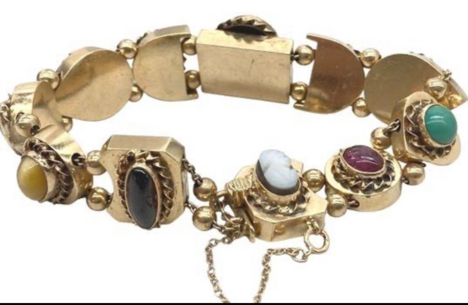 14k Gold ANTIQUE VICTORIAN GOLD CHARMS SLIDE BRACELET. CIRCA (1837-1901)