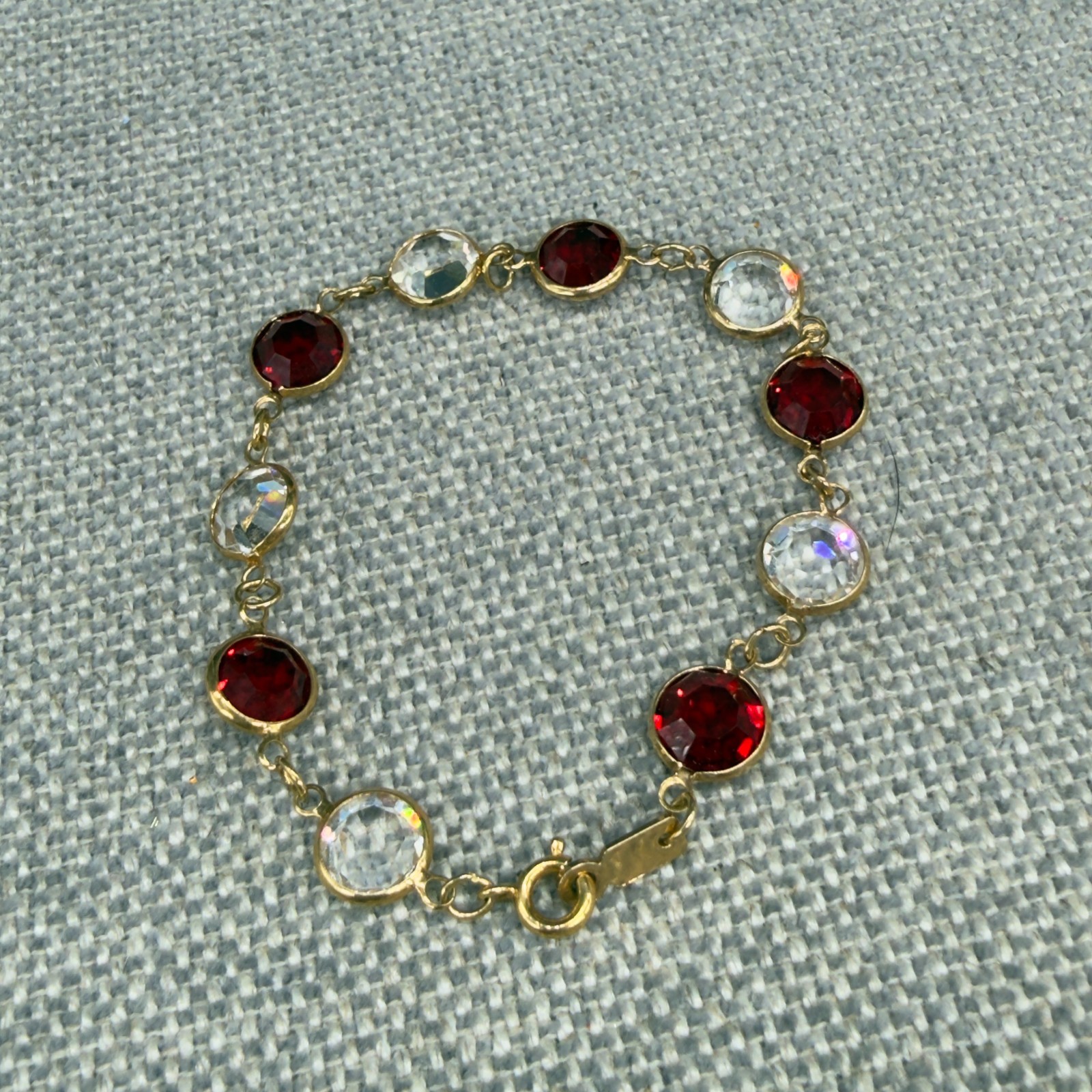 Vintage Necklace 34 Inch Bracelet Size 6.5 Red Clear Open Bezel Crystals
