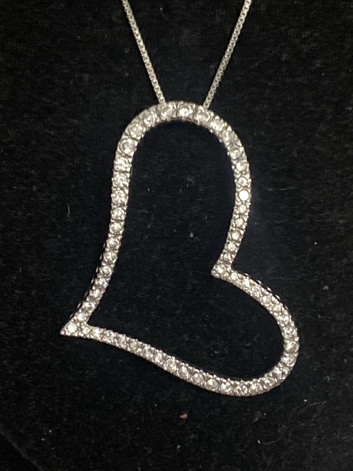 New X-Large 925 Sterling Silver Slanted Heart CZ Charm Necklace Box Chain 18”