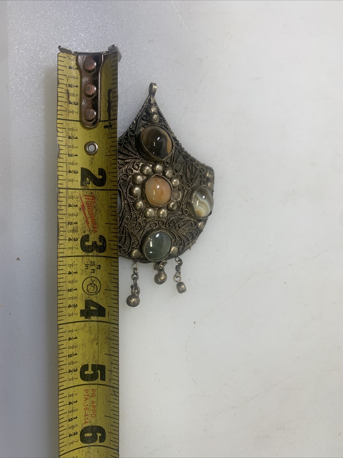 Unique Vintage Tibetan Agate Stone Brass Tone Pendent No Chain