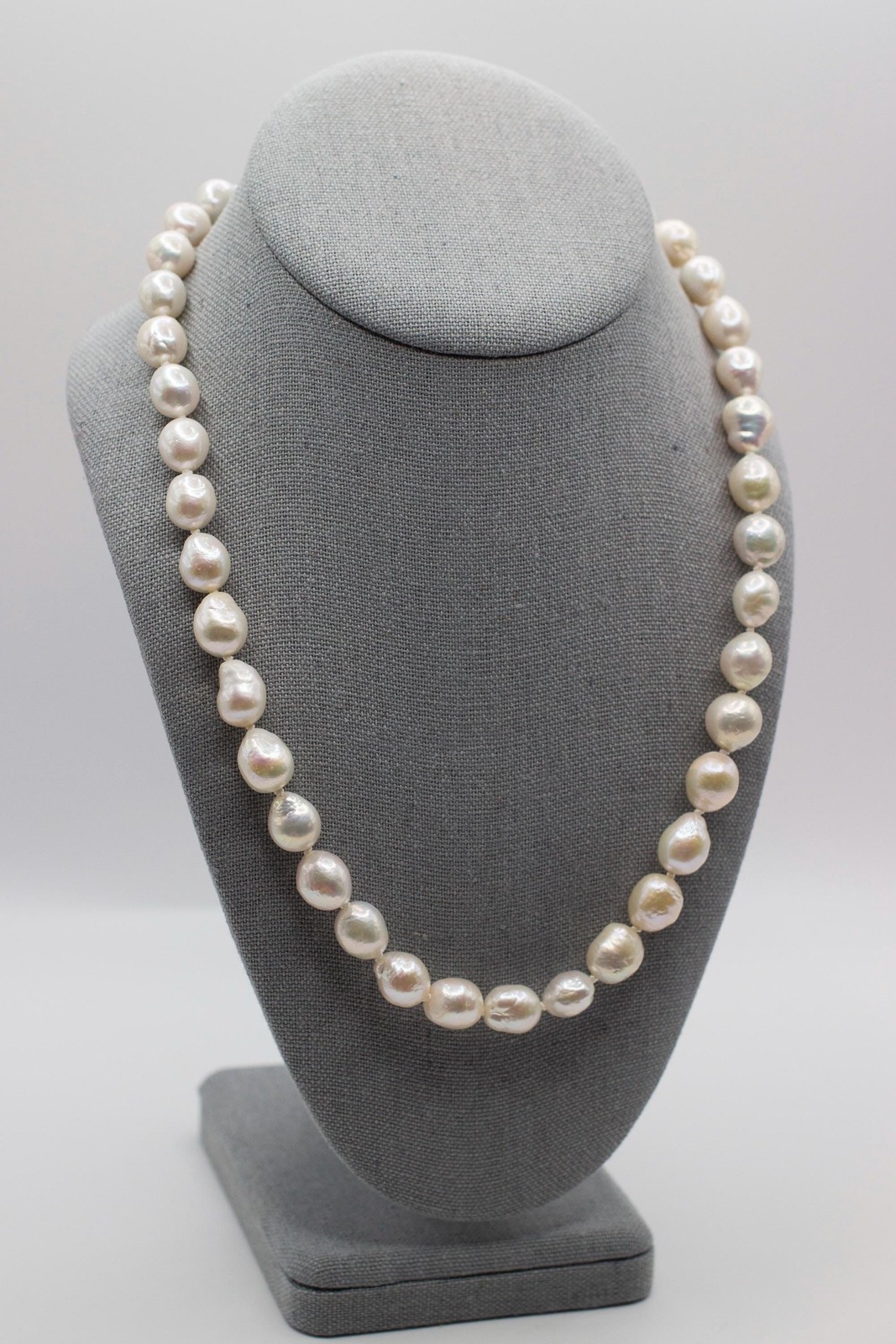 21” White Baroque Edison Pearl Necklace Kasumi Style Sterling Silver CZ Clasp