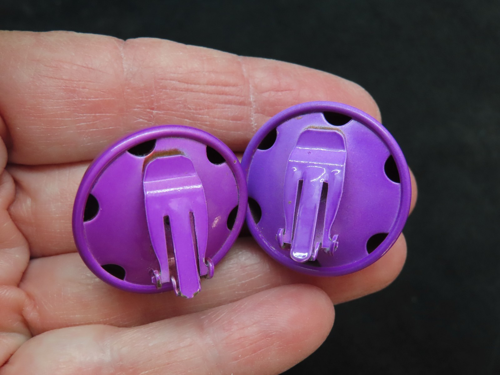Vintage 1980’s Purple Metal Domed Clip Earrings