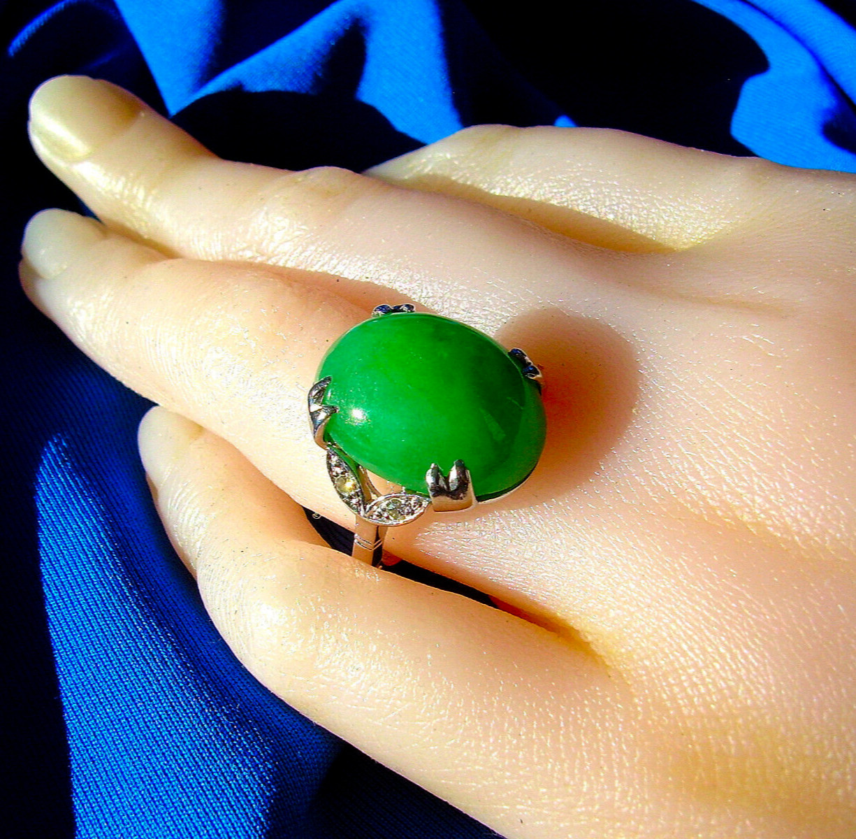 Original EARTH MINED JADEITE Jade Antique Engagement Ring Diamond Deco 14K GOLD