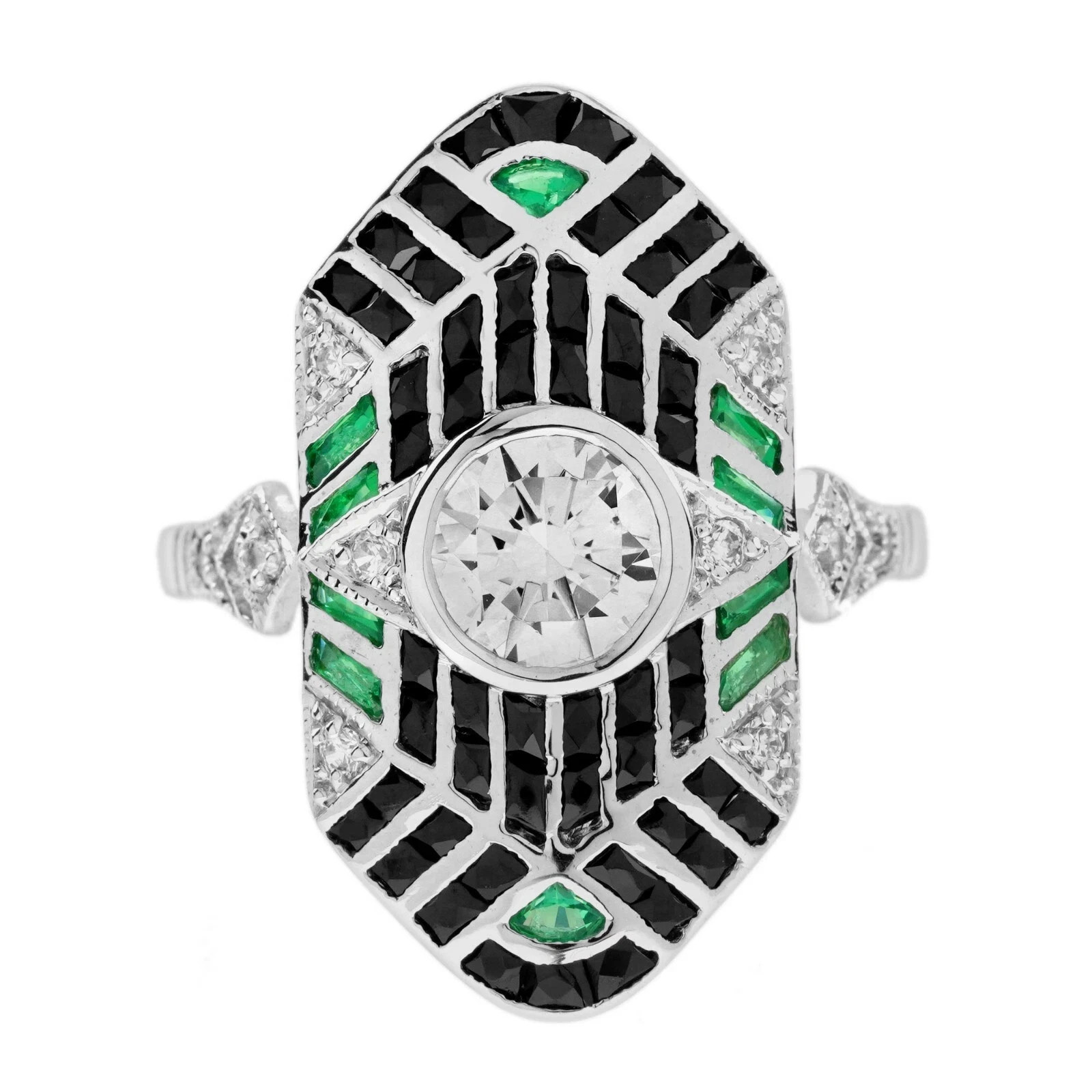 Vintage Art Deco Style Lab Created Diamond Engagement 14K White Gold Finish Ring