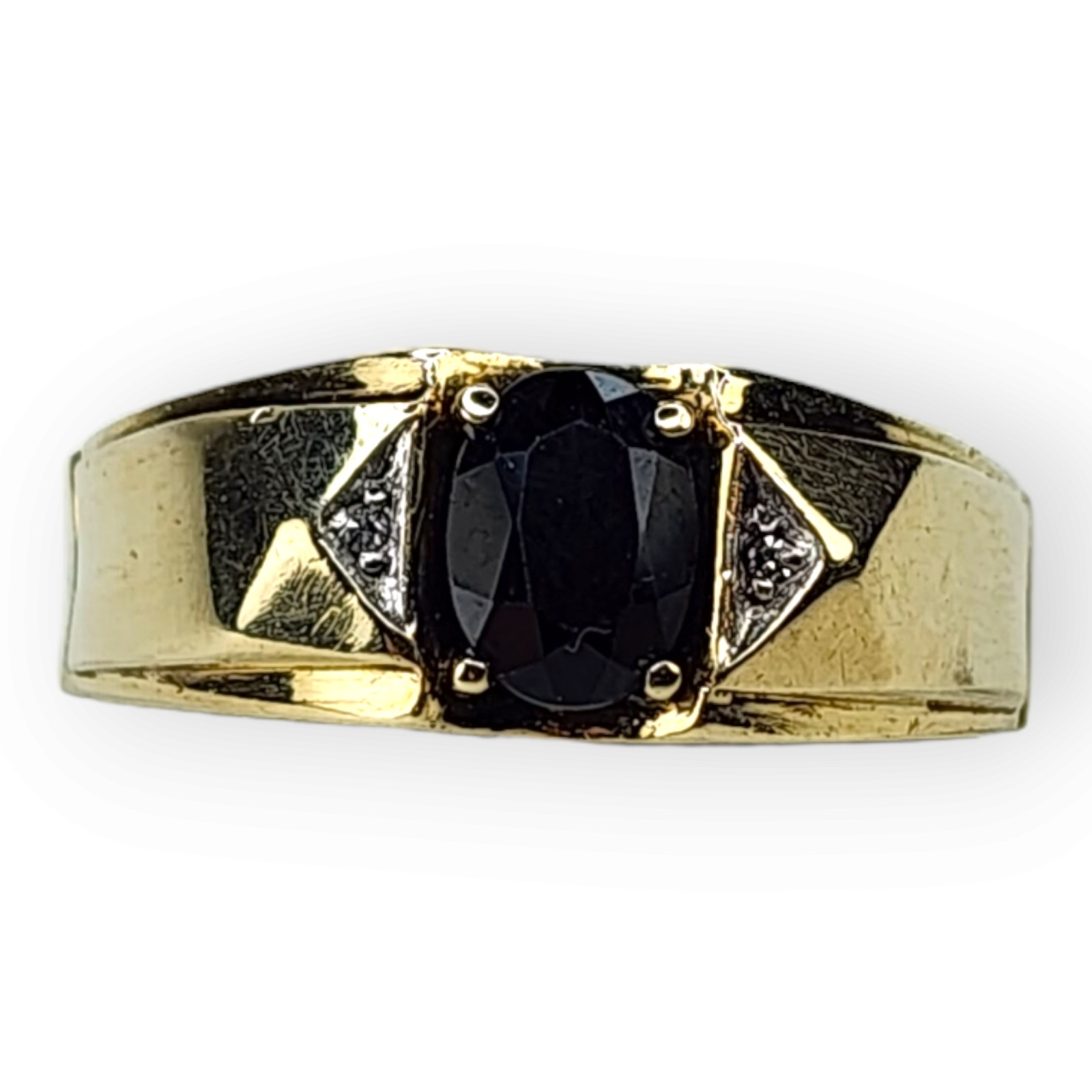 14KT Yellow Gold Vintage Sapphire Diamond Ring Size 9.75