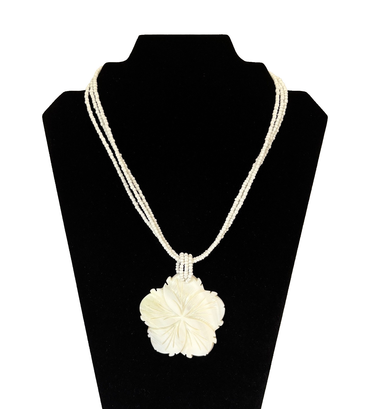 Vtg Mother of Pearl Necklace & Pierced Earrings Set Flower 1980s Island Wedding