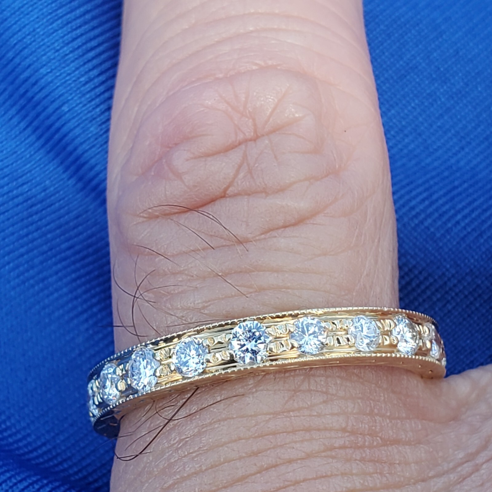 ORIGINAL EARTH MINED DIAMOND Deco Wedding Band SOLID 14K GOLD Eternity Ring 9.5