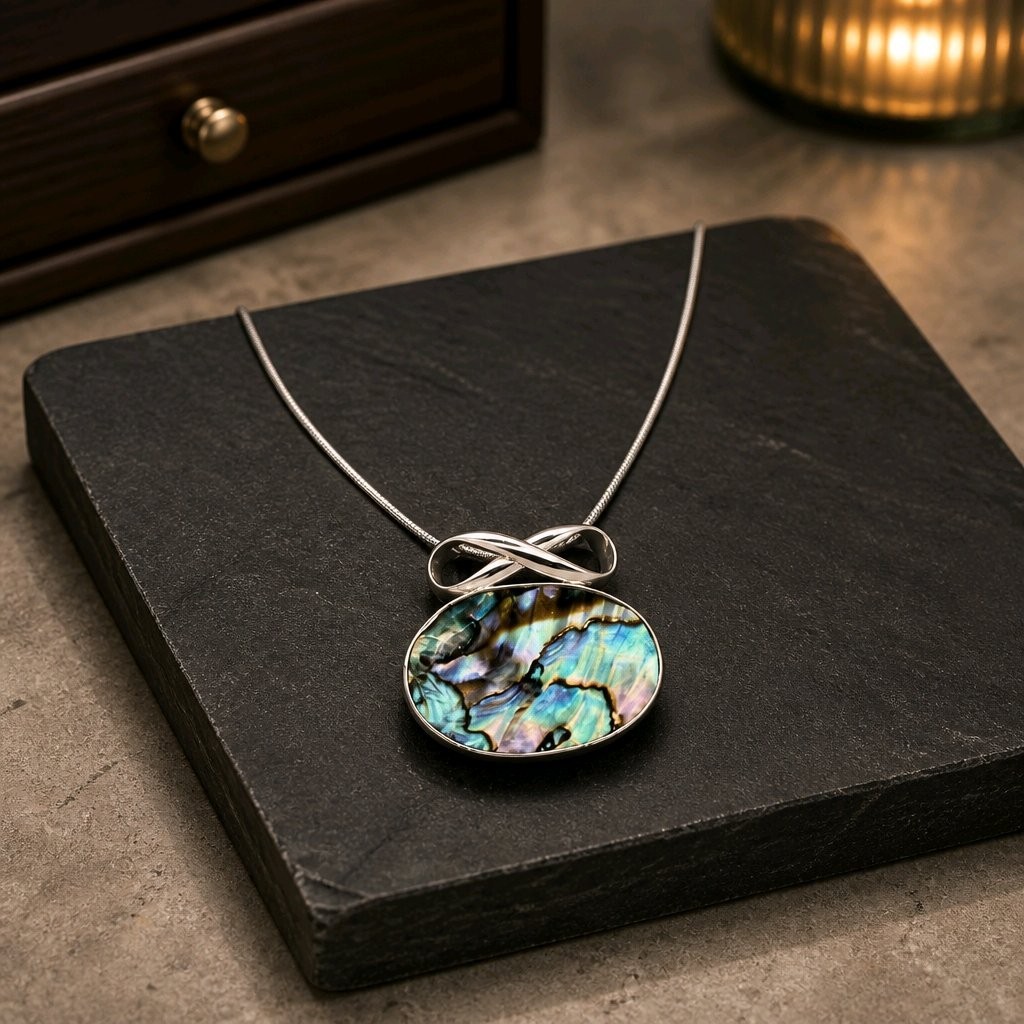 Abalone Necklace Pearl Earring Set Sterling Silver Pearl Paua Shell Statement