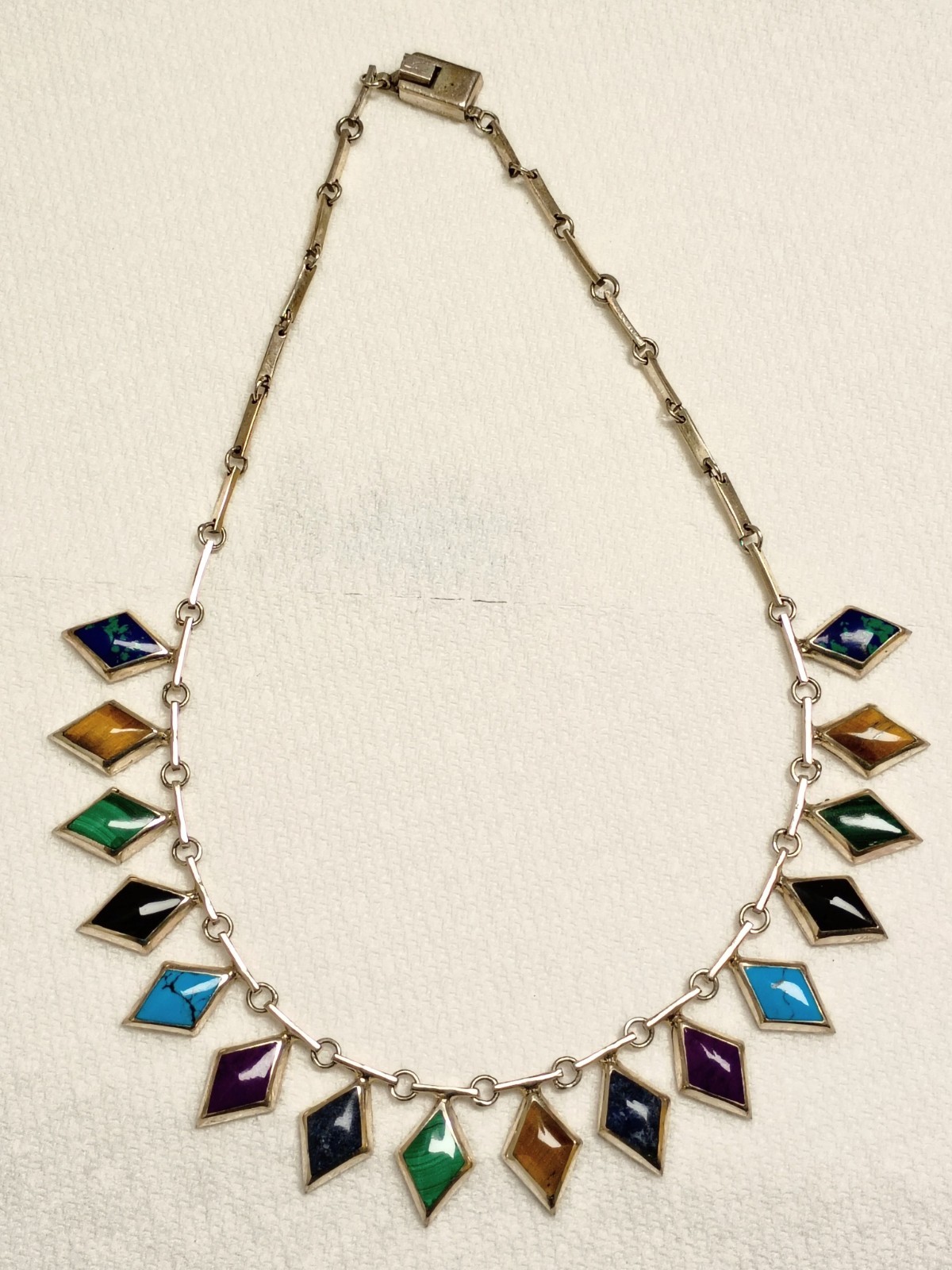 950 Silver Taxco Mid Century TM-181 Necklace Malachite Turquoise Lapis Sugilite