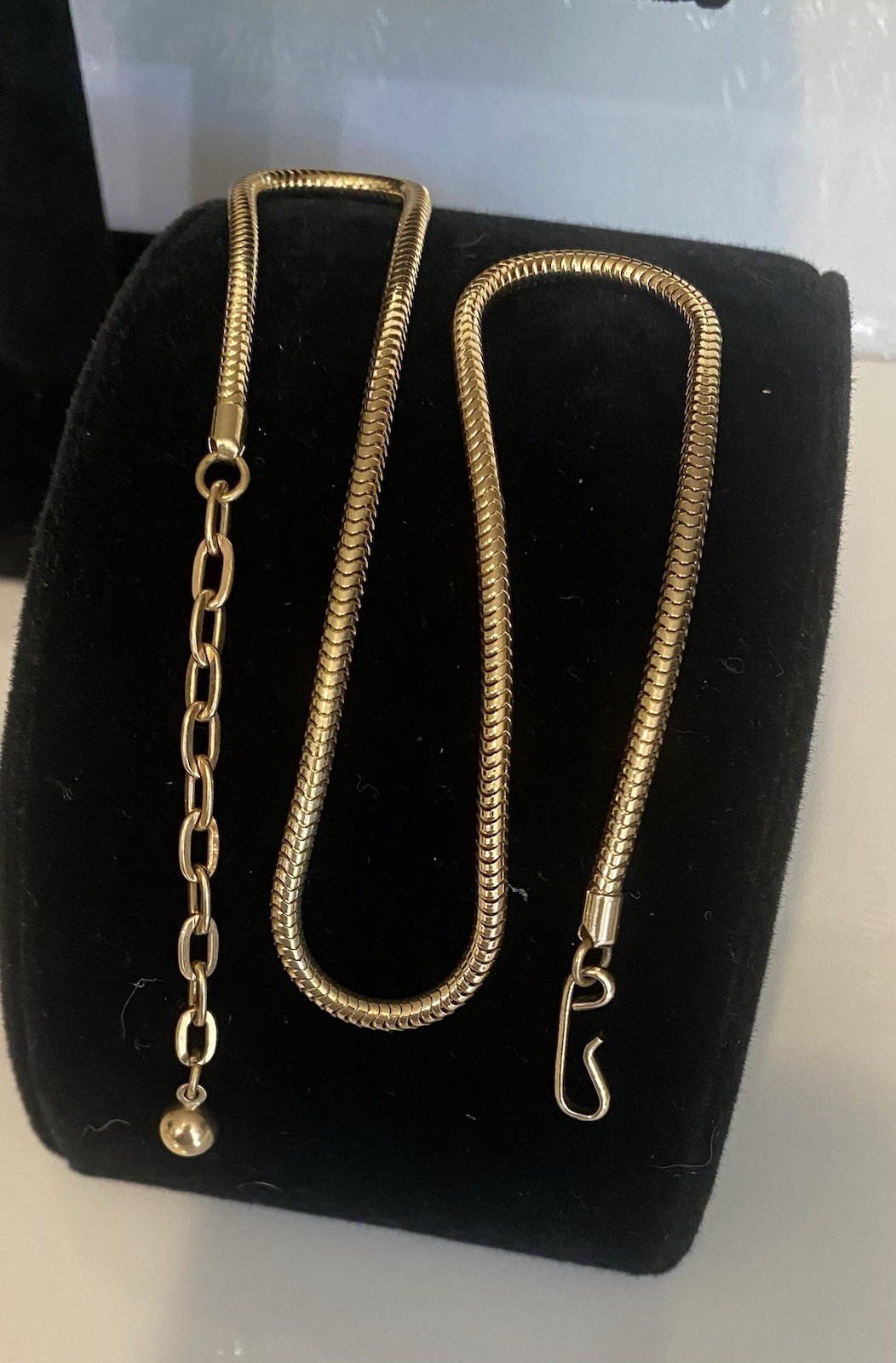 Vintage Necklace 16in Gold Tone Snake Chain w/ Extender & Hook Clasp 1950s Era