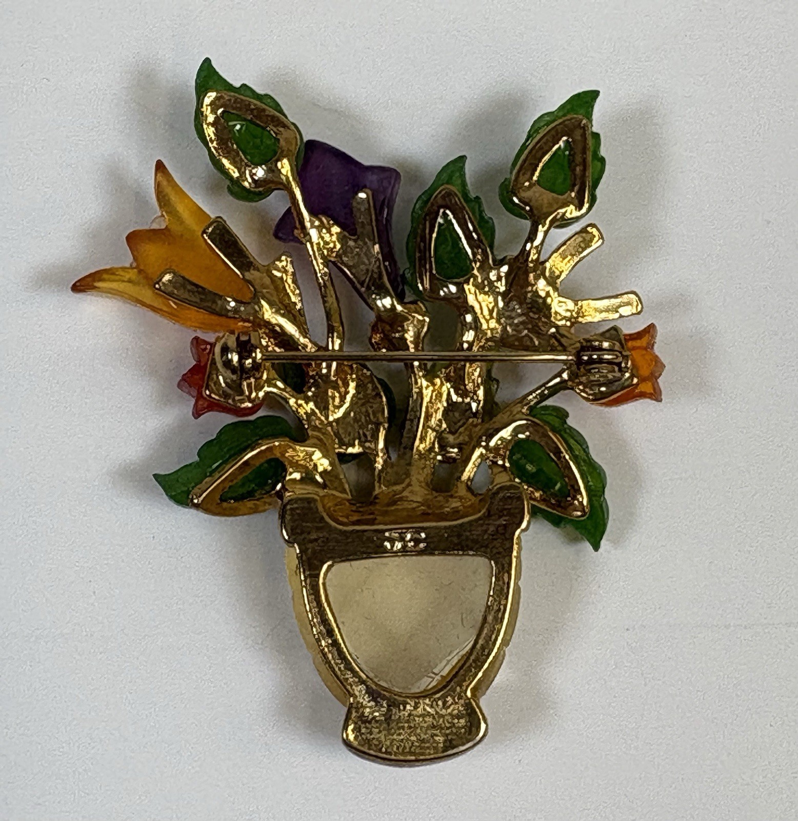 Vintage JC Joseph Cleary Lucite Flower Vase Basket Brooch 1960s MCm