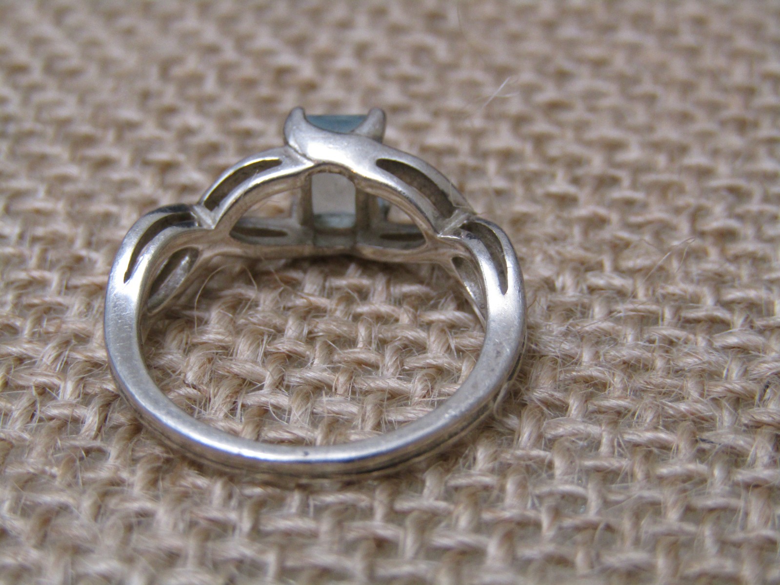 Vtg Sterling Silver By NVC Emerald Cut Aquamarine Infinity Sign 925 Ring – Sz 7