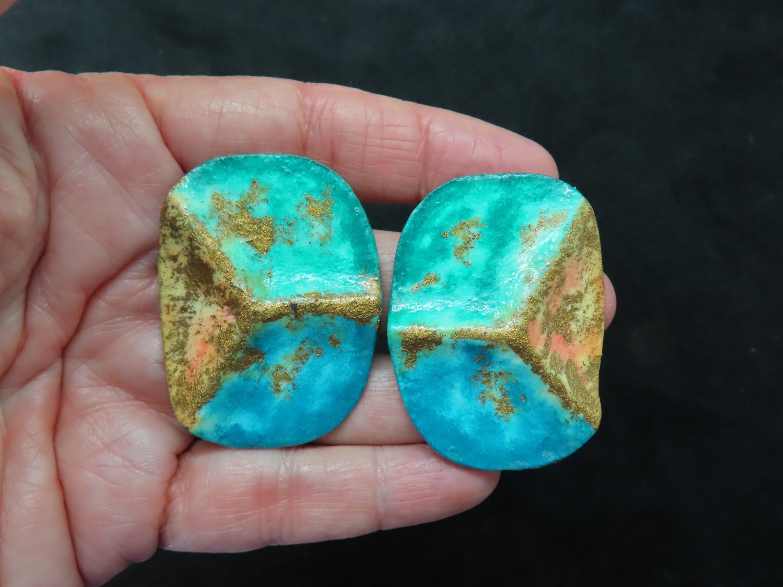 Vintage Artisan Elongated Bright Teal & Blue Colorful Pierced Earrings