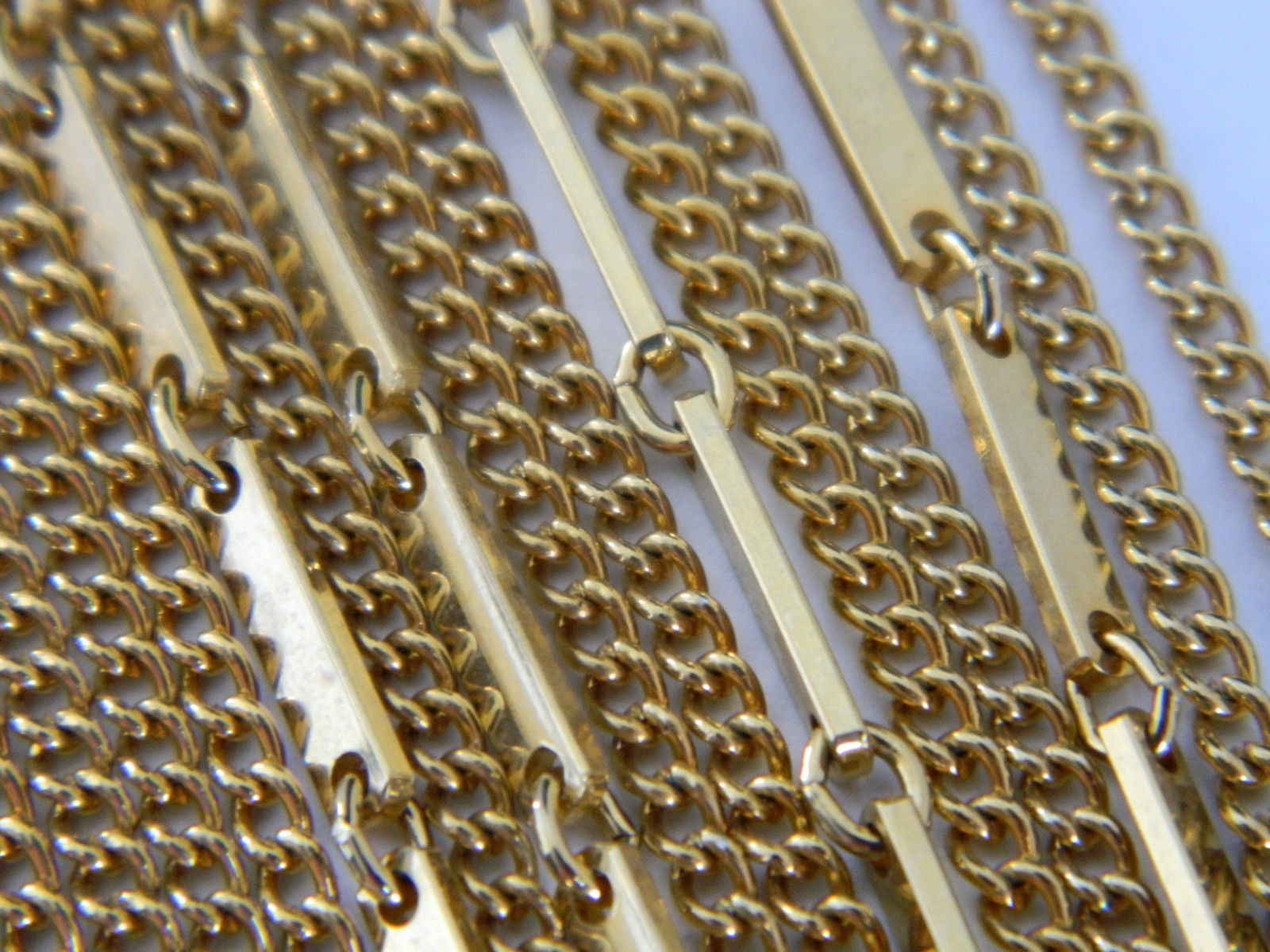 Vintage Mid Century Multi Strand Layered Fancy Link Choker Necklace Gold Tone