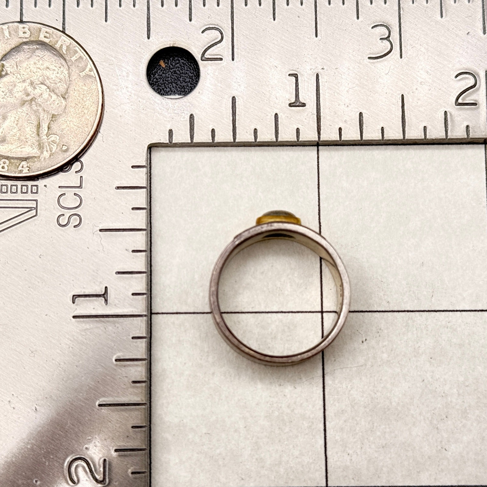 Vintage Modernist 18K Gold Sterling Silver Ring Size 7.25