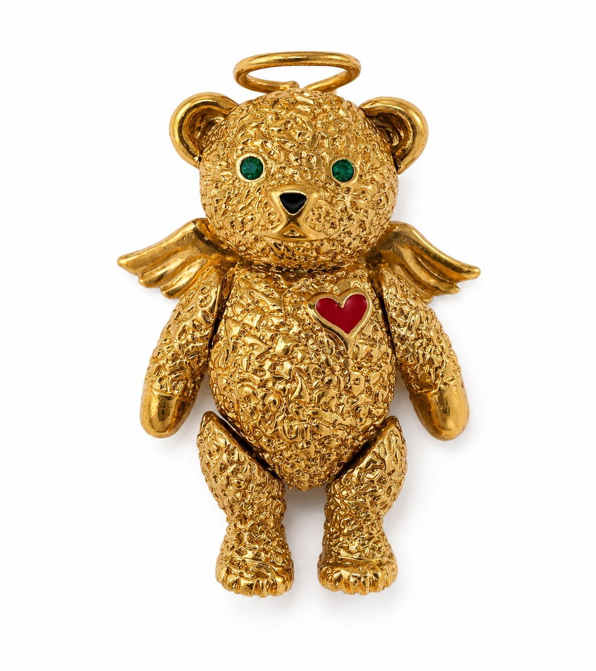 Vintage 1996 BATYA Signed Articulated Gold Tone Angel Bear Brooch Pin Pendant