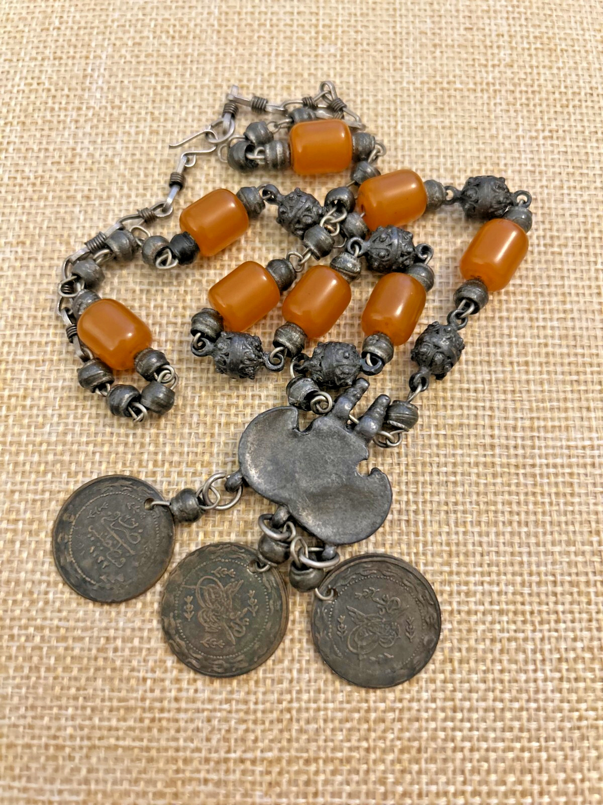 Vintage amber necklace coins possibly North African / Moroccan