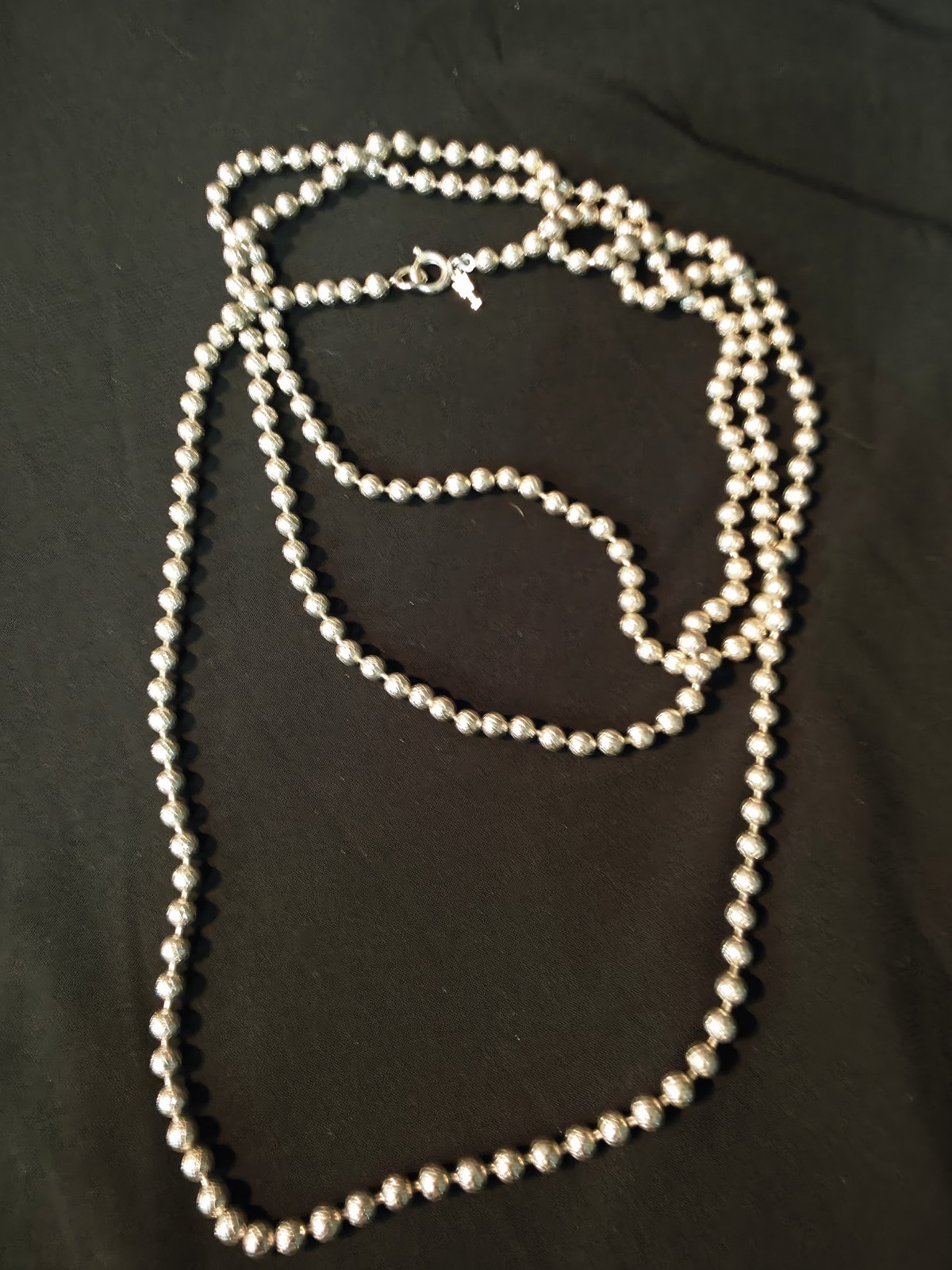 Vintage Crown Trifari Silver Cut Metal bead Necklace