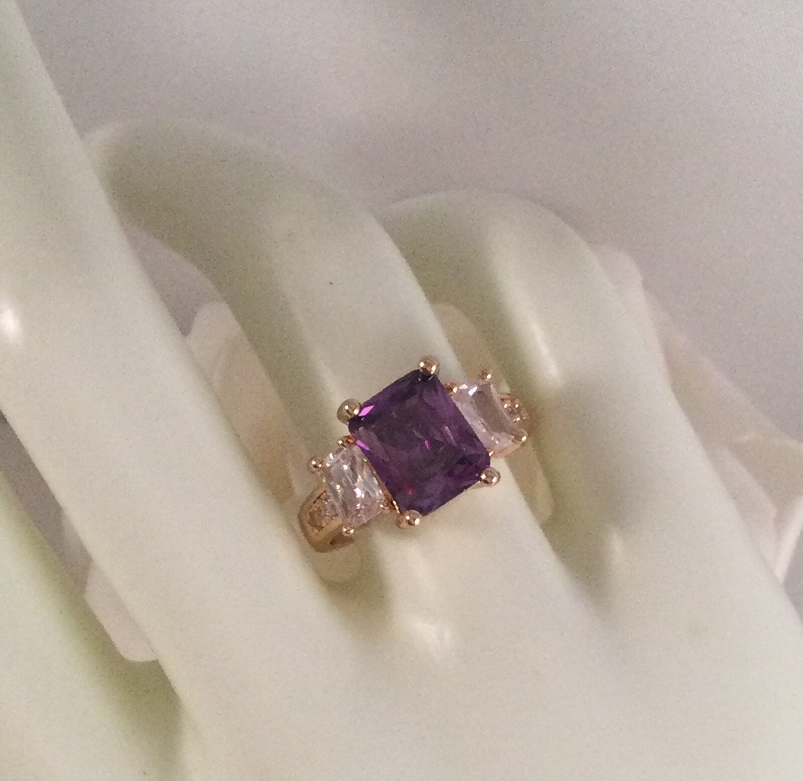 Vintage Jewellery Gold Ring Amethyst White Sapphires Antique Deco Jewelry sz 7