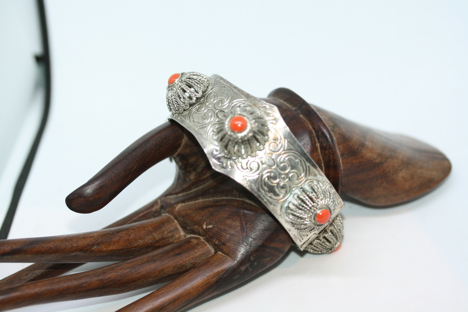 Vintage Silver Alloy Metal Ladies Jasper Bangle 20MM Wide Bracelet 7″ Heavy 64Gr