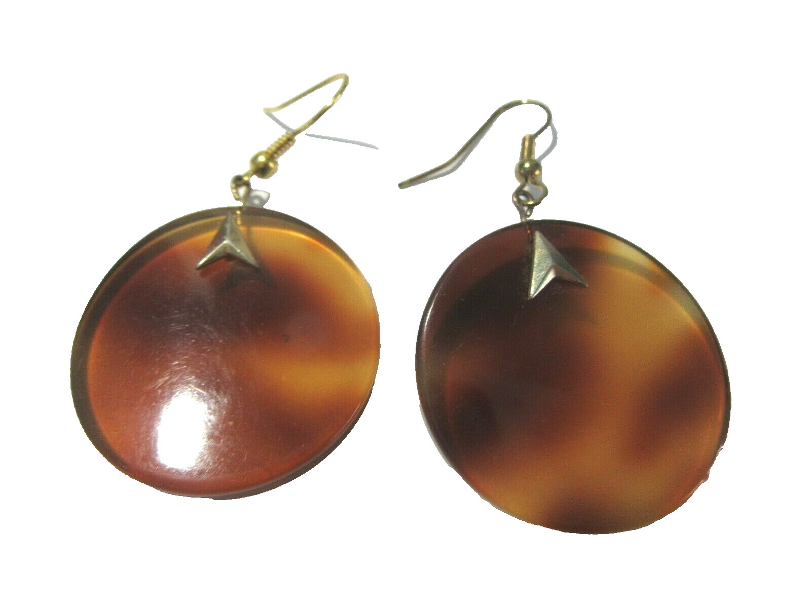 PLASTIC FAUX TORTOISE ATOMIC STYLE VINTAGE PIERCED EARRINGS