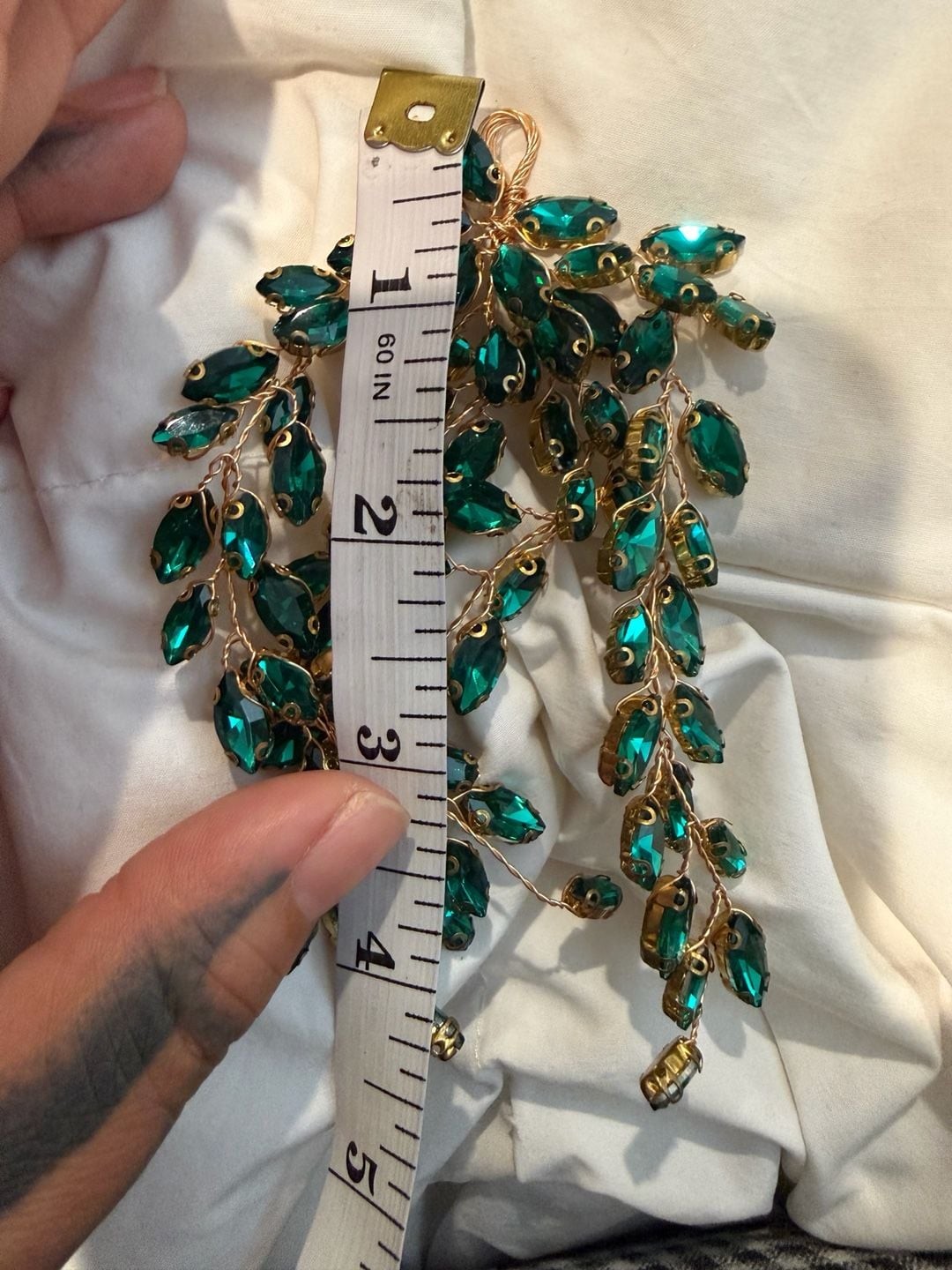 Gold-Tone Emerald Green Marquise Rhinestone w/loop for hook/decor