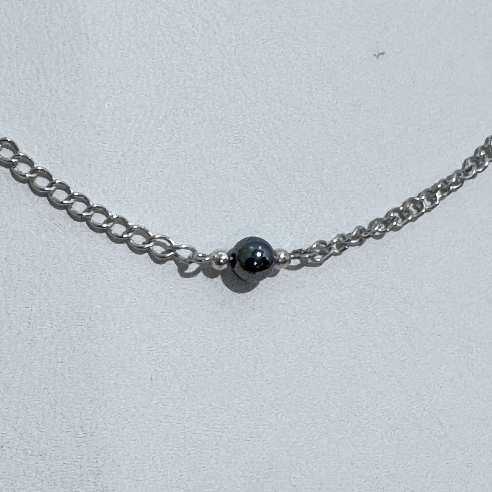 VINTAGE Sterling Silver & Hematite Bead Necklace 16” 925 Station Necklace 1990s