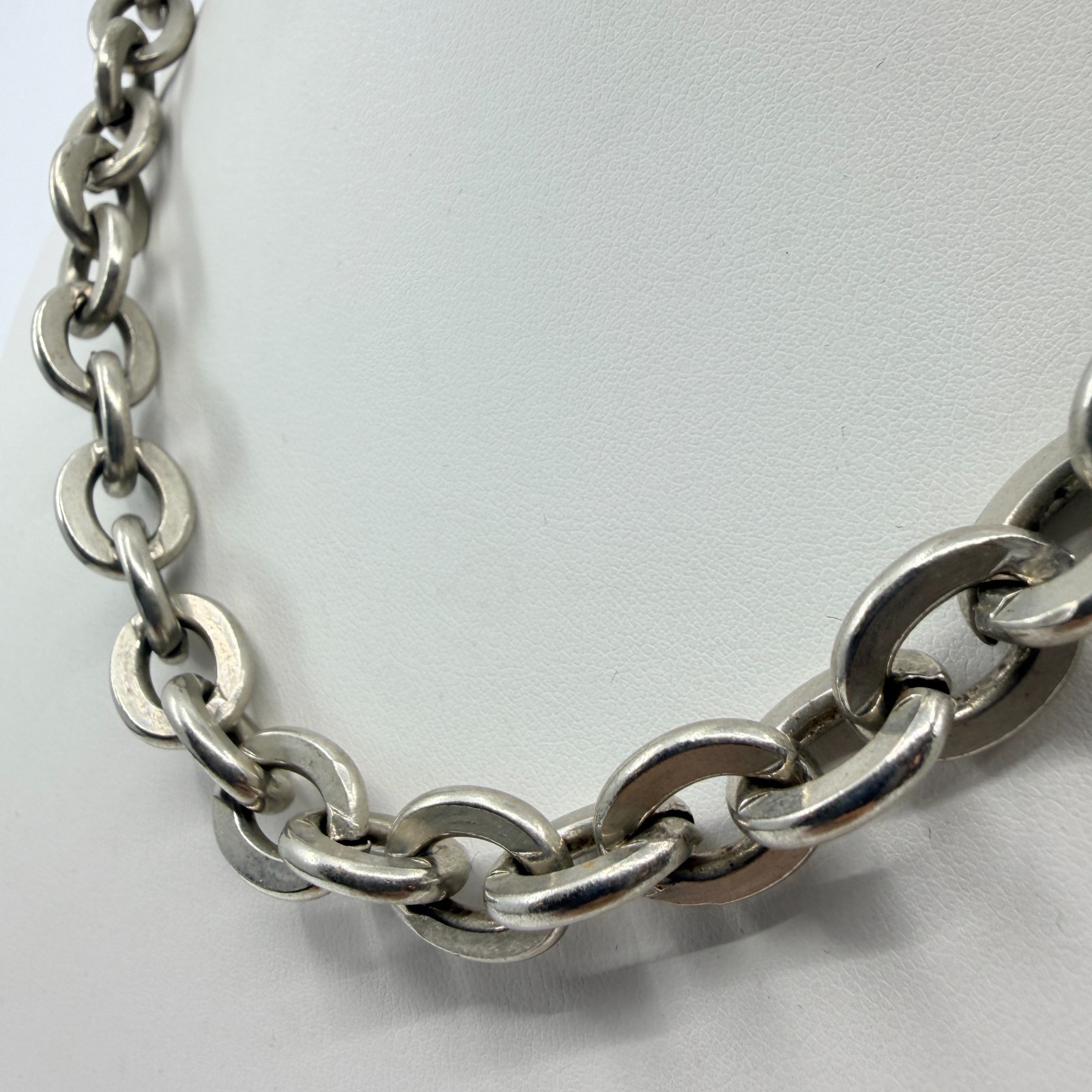 Vintage Silver Tone Chunky Cable Chain Necklace Retro Bold Heavy Link Choker