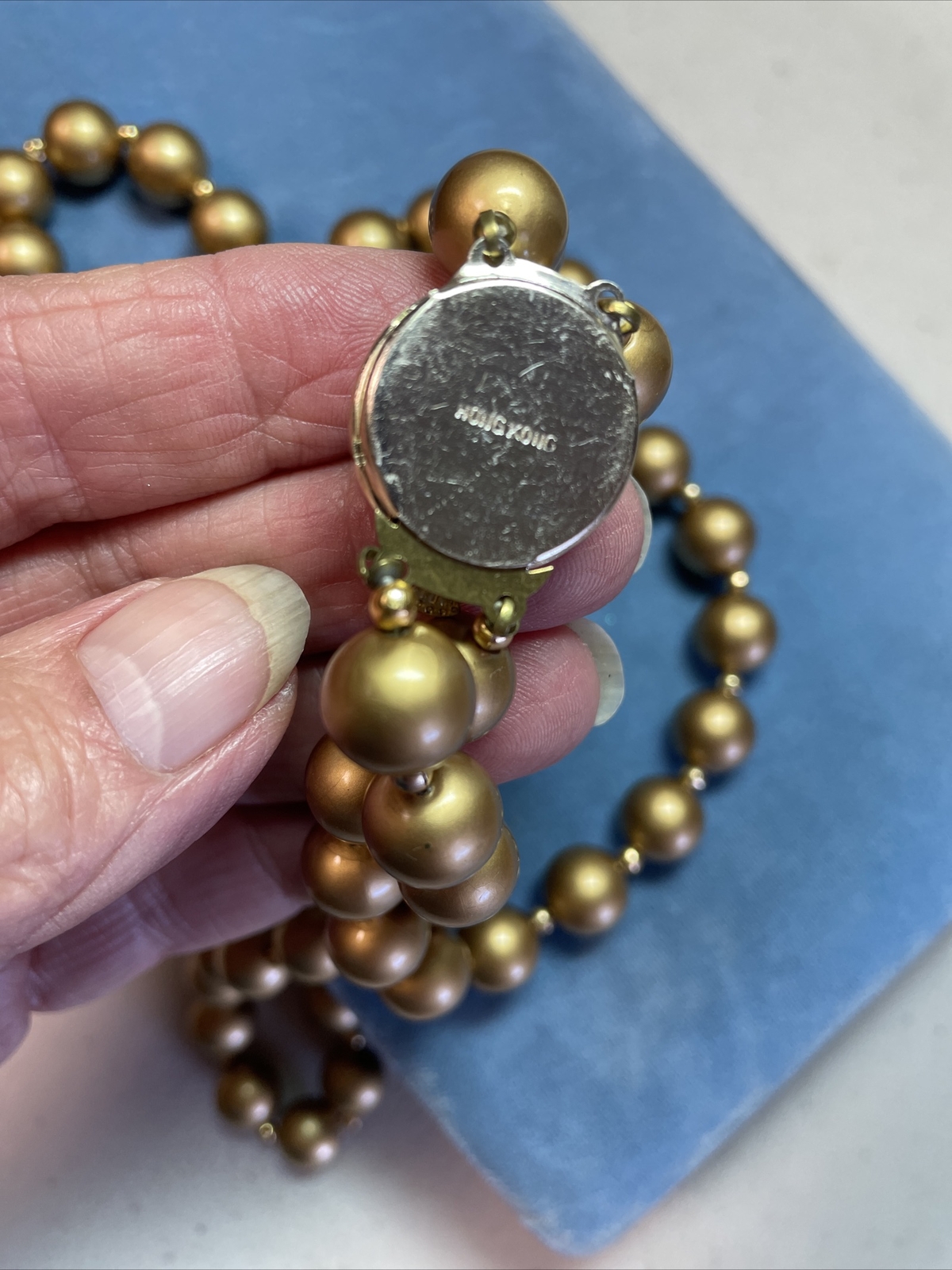 Hong Kong Gold Beaded Gold Tone Retro Necklace Estate 1950’s Old Aluminum