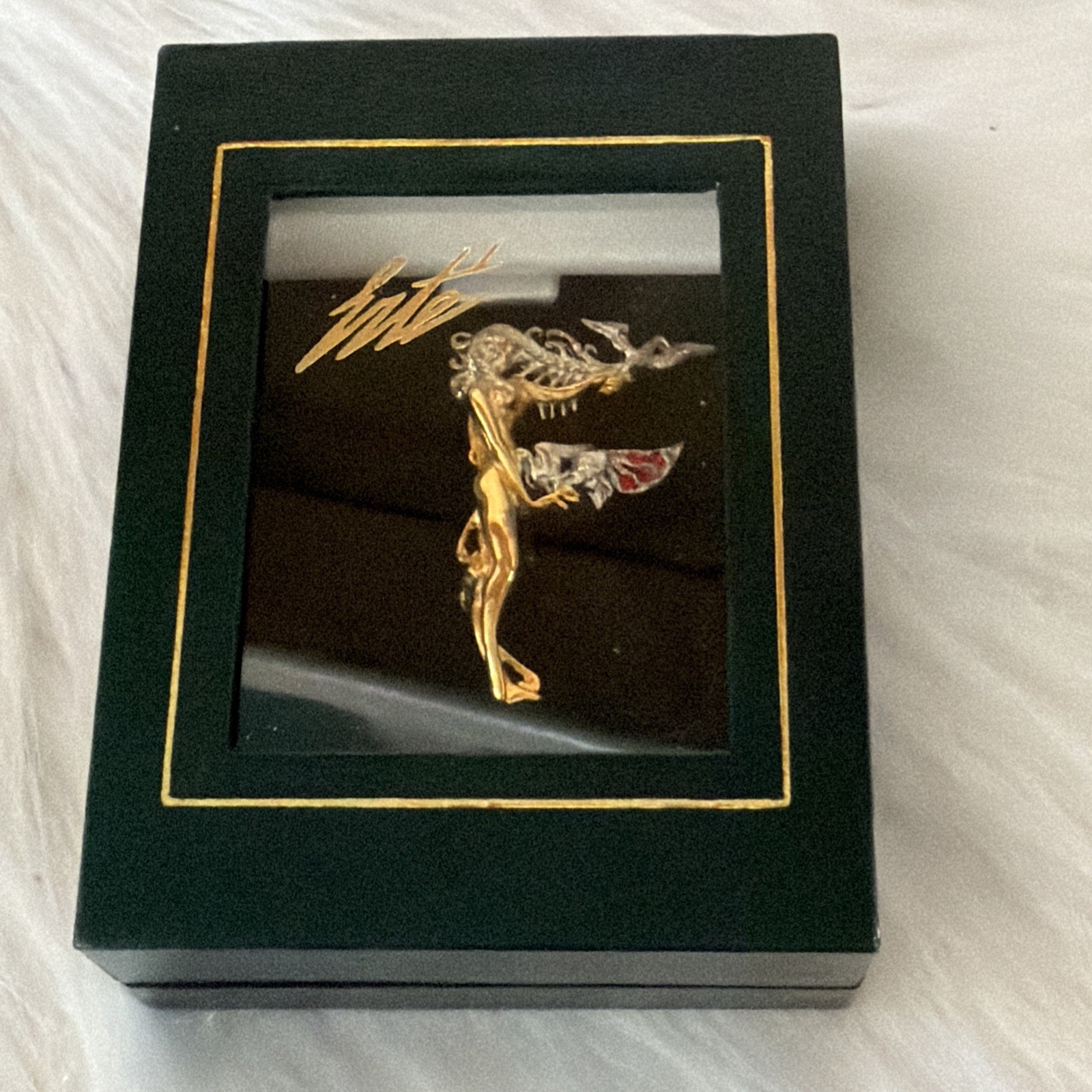 Erte F Initial Vintage Sterling & Gold Plate Brooch Pin