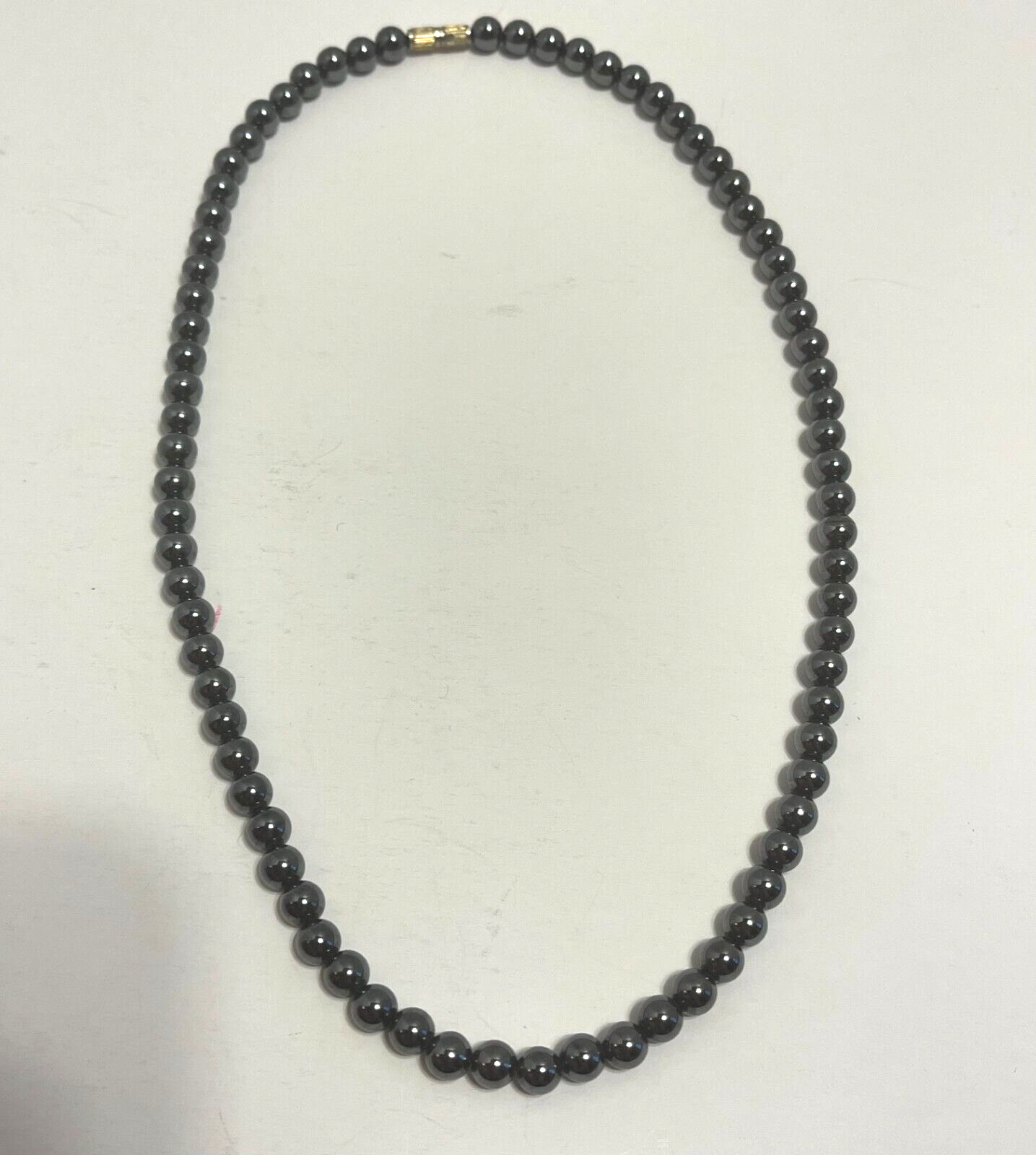 Vintage Estate Shiny Dark Grey Metal Ball Beaded Necklace 18″ Long