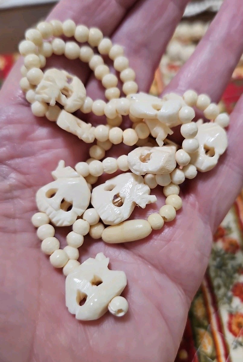 Vtg LOT Graduated Carved Rose Bead Elephant Necklaces Krememtz Rose Brooch ERs +